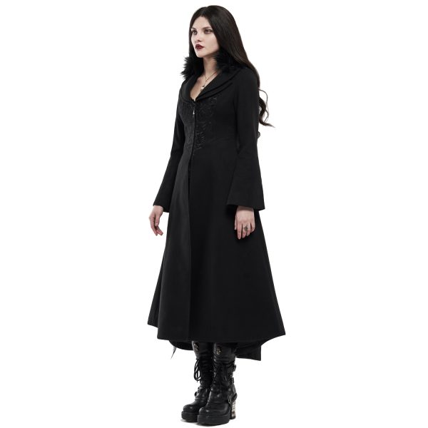 soldes officiel PUNK RAVE Long Manteau Brodé ‘Maelyss’ Noir 6