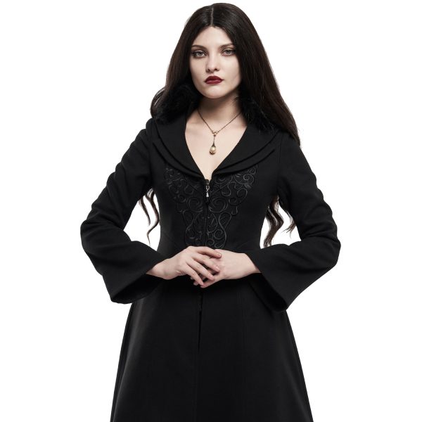 soldes officiel PUNK RAVE Long Manteau Brodé ‘Maelyss’ Noir 8