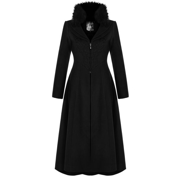 soldes officiel PUNK RAVE Long Manteau Brodé ‘Maelyss’ Noir 1