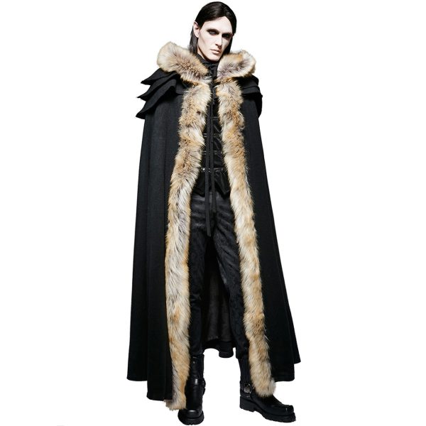 en promotion PUNK RAVE Longue Cape Homme ‘Black Foxa’ Noire 3