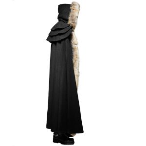 en promotion PUNK RAVE Longue Cape Homme ‘Black Foxa’ Noire 19