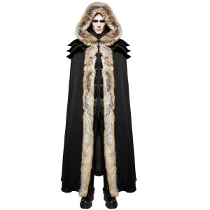 en promotion PUNK RAVE Longue Cape Homme ‘Black Foxa’ Noire 21