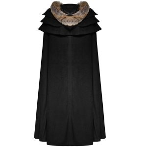 en promotion PUNK RAVE Longue Cape Homme ‘Black Foxa’ Noire 23