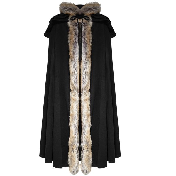 en promotion PUNK RAVE Longue Cape Homme ‘Black Foxa’ Noire 1