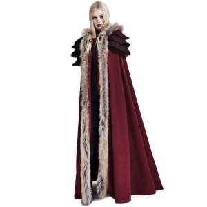 marque pas cher PUNK RAVE Longue Cape Pour Femmes ‘Foxa’ Rouge 21