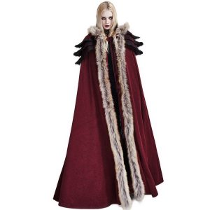 marque pas cher PUNK RAVE Longue Cape Pour Femmes ‘Foxa’ Rouge 23