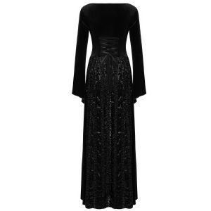 PUNK RAVE Longue Robe ‘Cyrielle’ En Velours Noir outlet 48