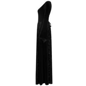 PUNK RAVE Longue Robe ‘Cyrielle’ En Velours Noir outlet 50