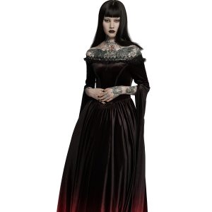 PUNK RAVE Longue Robe ‘Orphelia’ Noire Et Rouge soldes 24