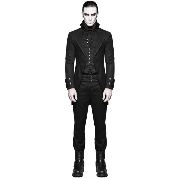 PUNK RAVE Longue Veste ‘Black Cardinal’ En Brocart Noir Acheter Maintenant 3