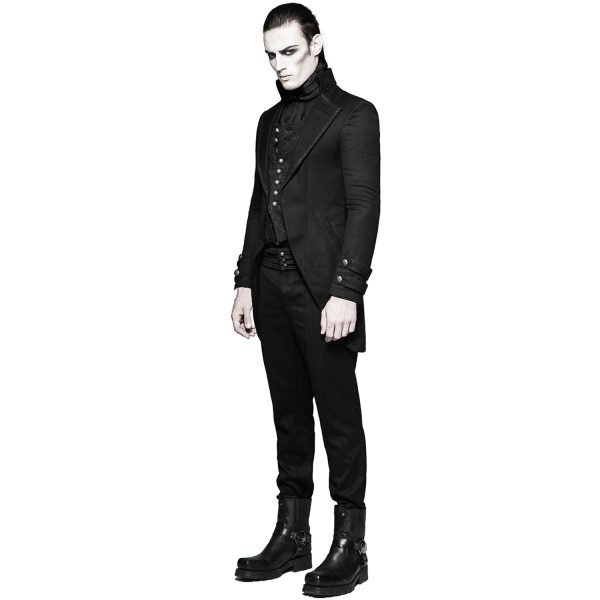 PUNK RAVE Longue Veste ‘Black Cardinal’ En Brocart Noir Acheter Maintenant 6