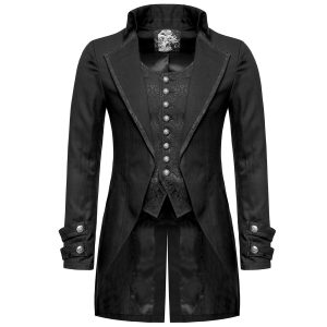 PUNK RAVE Longue Veste ‘Black Cardinal’ En Brocart Noir Acheter Maintenant 27