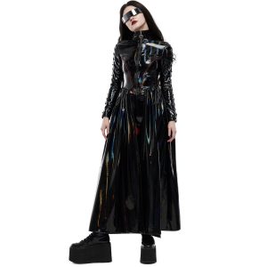 marque pas cher PUNK RAVE Manteau Long ‘Cyber Laser’ Noir 32