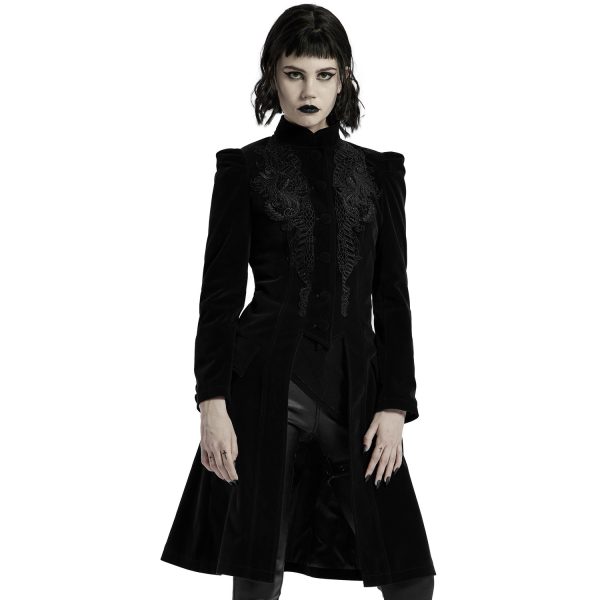 PUNK RAVE Manteau Mi-Long ‘Dark Doll’ En Velours Noir marque moins cher 3