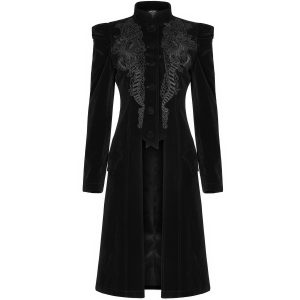 PUNK RAVE Manteau Mi-Long ‘Dark Doll’ En Velours Noir marque moins cher 41