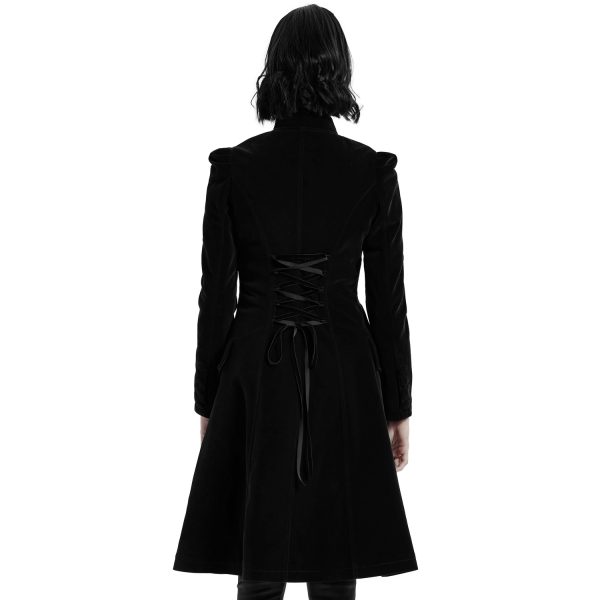 PUNK RAVE Manteau Mi-Long ‘Dark Doll’ En Velours Noir marque moins cher 4