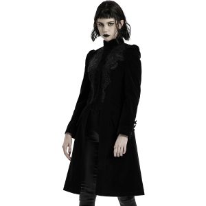 PUNK RAVE Manteau Mi-Long ‘Dark Doll’ En Velours Noir marque moins cher 27