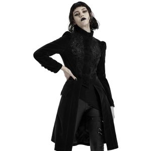 PUNK RAVE Manteau Mi-Long ‘Dark Doll’ En Velours Noir marque moins cher 33