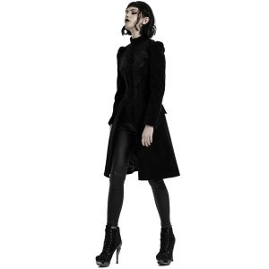 PUNK RAVE Manteau Mi-Long ‘Dark Doll’ En Velours Noir marque moins cher 35