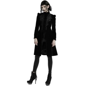 PUNK RAVE Manteau Mi-Long ‘Dark Doll’ En Velours Noir marque moins cher 39