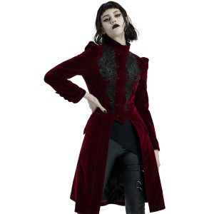 magasin PUNK RAVE Manteau Mi-Long ‘Dark Doll’ En Velours Rouge 20