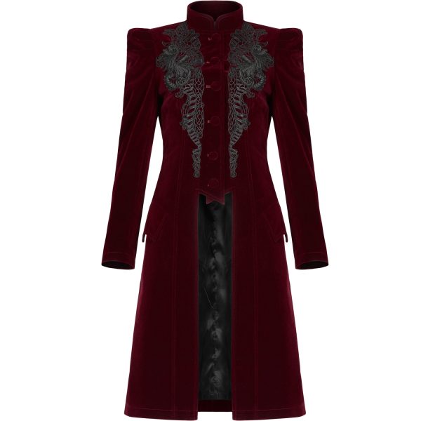 magasin PUNK RAVE Manteau Mi-Long ‘Dark Doll’ En Velours Rouge 12