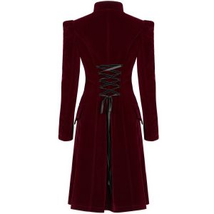 magasin PUNK RAVE Manteau Mi-Long ‘Dark Doll’ En Velours Rouge 40