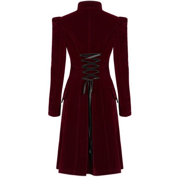 magasin PUNK RAVE Manteau Mi-Long ‘Dark Doll’ En Velours Rouge 13