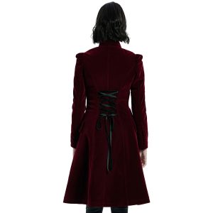 magasin PUNK RAVE Manteau Mi-Long ‘Dark Doll’ En Velours Rouge 22