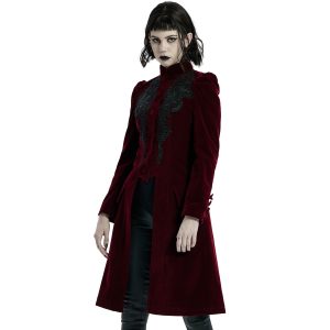 magasin PUNK RAVE Manteau Mi-Long ‘Dark Doll’ En Velours Rouge 24