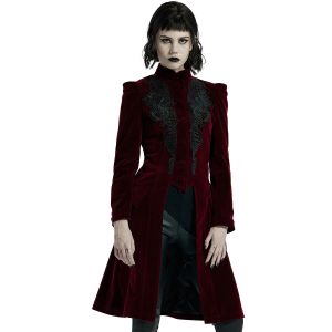 magasin PUNK RAVE Manteau Mi-Long ‘Dark Doll’ En Velours Rouge 26