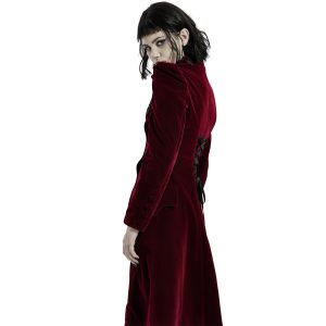 magasin PUNK RAVE Manteau Mi-Long ‘Dark Doll’ En Velours Rouge 30