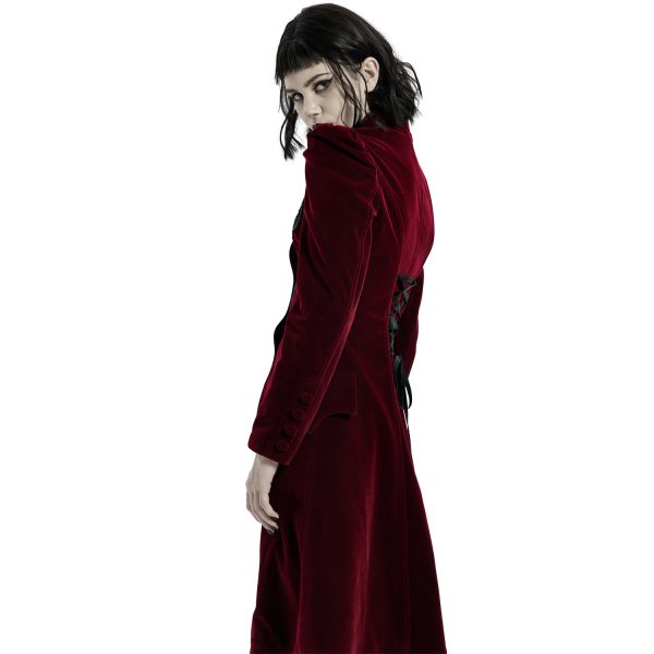 magasin PUNK RAVE Manteau Mi-Long ‘Dark Doll’ En Velours Rouge 8