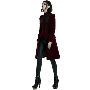 magasin PUNK RAVE Manteau Mi-Long ‘Dark Doll’ En Velours Rouge 32