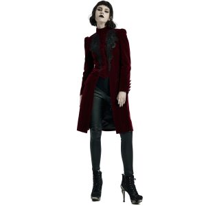 magasin PUNK RAVE Manteau Mi-Long ‘Dark Doll’ En Velours Rouge 34