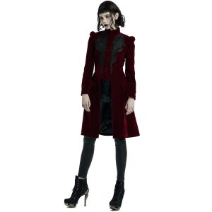 magasin PUNK RAVE Manteau Mi-Long ‘Dark Doll’ En Velours Rouge 36