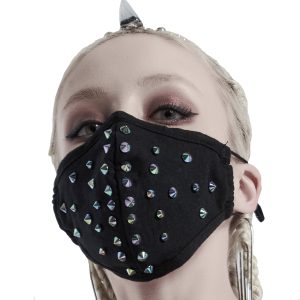 PUNK RAVE Masque ‘Rebellion’ Noir Avec Spikes Bleus Paris 17