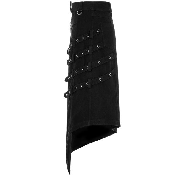 Meilleur Service PUNK RAVE Mi-Jupe Kilt Asymétrique ‘Dementor’ Noire 14