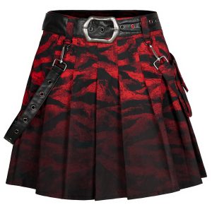 Livraison gratuite PUNK RAVE Mini Jupe ‘Gehenna’ Rouge Et Noire 56