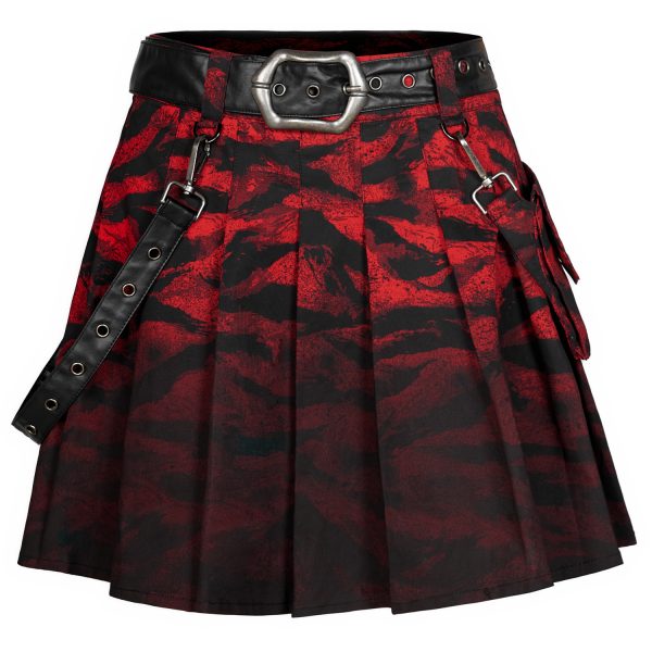 Livraison gratuite PUNK RAVE Mini Jupe ‘Gehenna’ Rouge Et Noire 19