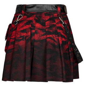 Livraison gratuite PUNK RAVE Mini Jupe ‘Gehenna’ Rouge Et Noire 58