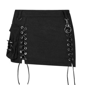 luxe soldes PUNK RAVE Mini Jupe ‘Gothic Trooper’ Noire 42