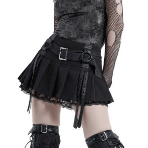 marques de renommée PUNK RAVE Mini Jupe Plissée ‘Punk Decadent’ Noire 42