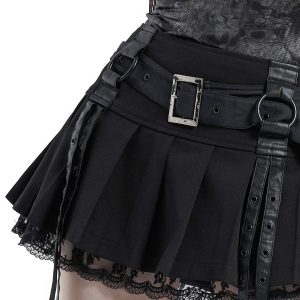 marques de renommée PUNK RAVE Mini Jupe Plissée ‘Punk Decadent’ Noire 48