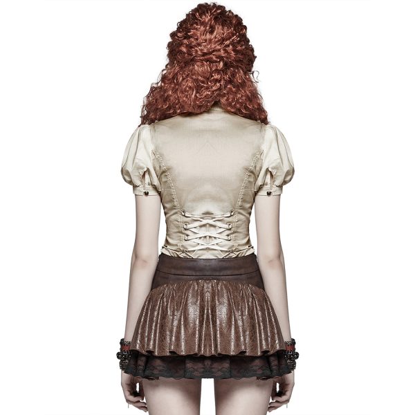 magasin solde PUNK RAVE Mini-Jupe Steampunk ‘Norra’ Marron 5