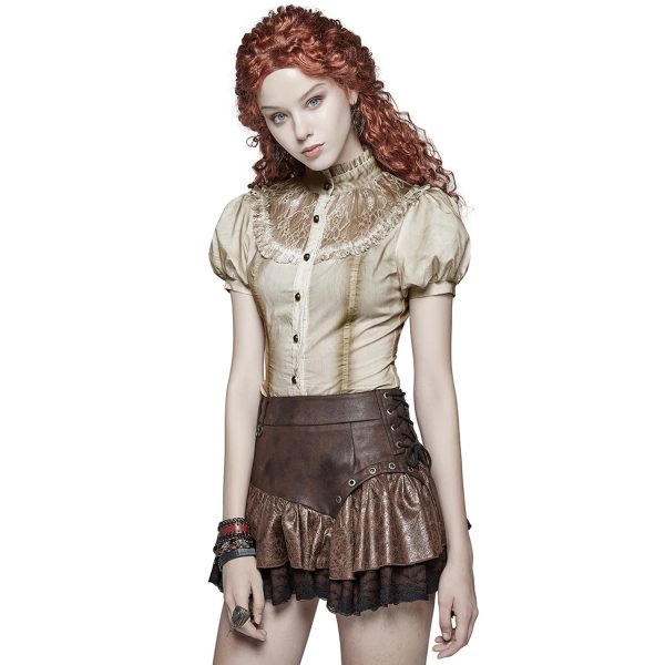 magasin solde PUNK RAVE Mini-Jupe Steampunk ‘Norra’ Marron 6