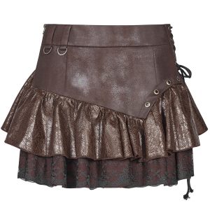 magasin solde PUNK RAVE Mini-Jupe Steampunk ‘Norra’ Marron 27