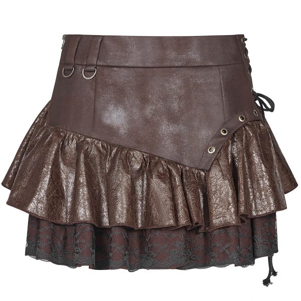 magasin solde PUNK RAVE Mini-Jupe Steampunk ‘Norra’ Marron 8