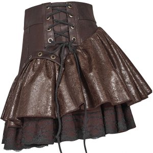 magasin solde PUNK RAVE Mini-Jupe Steampunk ‘Norra’ Marron 31