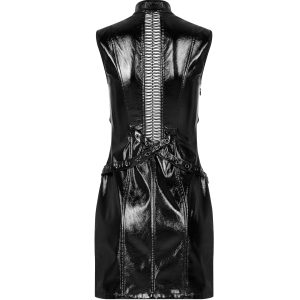 PUNK RAVE Mini Robe ‘Dark Fetish’ En Simili Cuir Noir Verni REMISE allant jusqu. 29